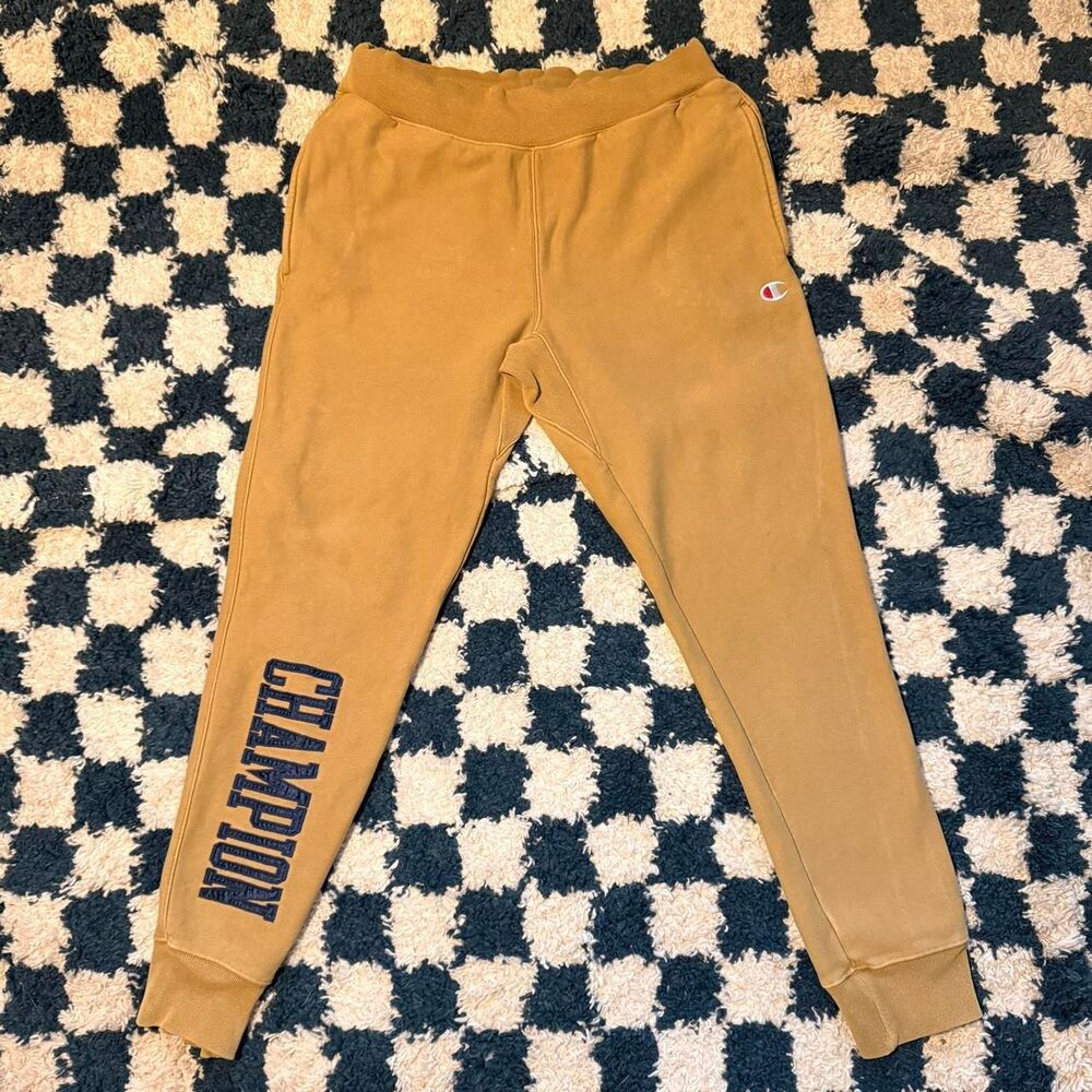 Men’s Champion Tan Reverse Weave Joggers with Embroidered Logo